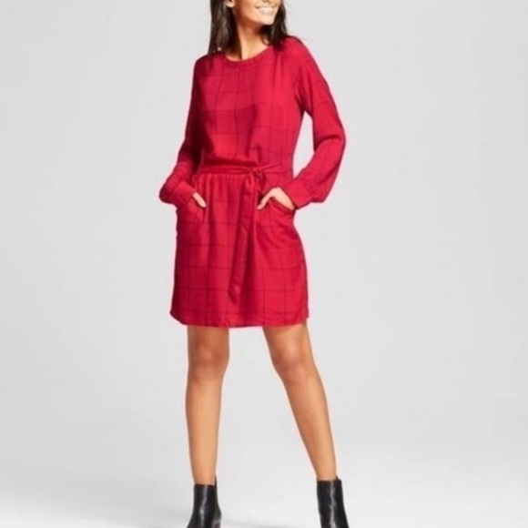A NEW DAY Red Windowpane Plaid Dress - Picture 9 of 10